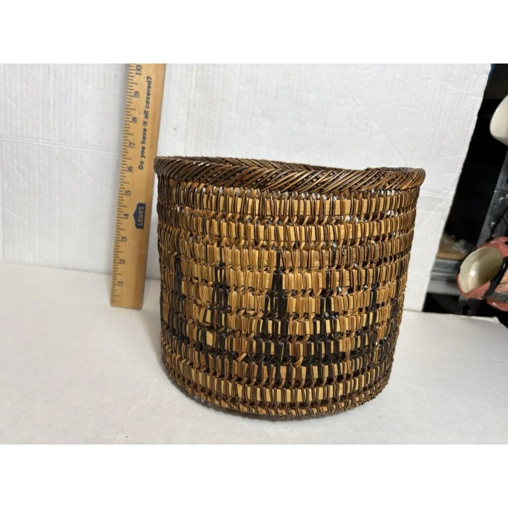 Handwoven Wicker Rattan Waste Basket Decorative Storage Bin Boho Farmhouse